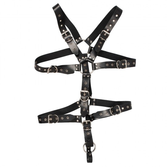 Mens Leather Adjustable Harness With Cock Ring