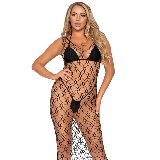 Leg Avenue Hexi Net Maxi Dress Black UK 8 to 14