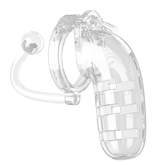 Man Cage 12  Male 5.5 Inch Clear Chastity Cage With Anal Plug